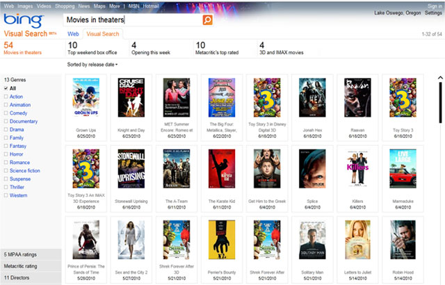 Search for current movie releases visually.