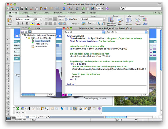 VBA support has returned to Office for Mac 2011! Extend Excel functionality and create custom VBA functions using the latest version, VBA 6.5.