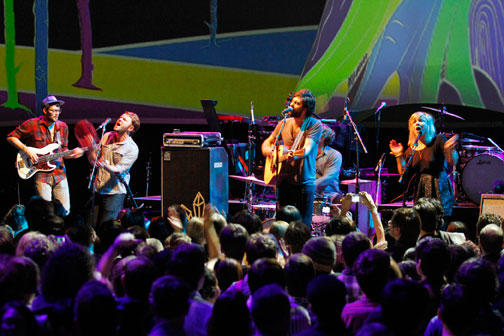 The Head and the Heart gets the audience fired up at the Internet Explorer 9 RTW launch party at SXSW. Austin, Texas, March 14, 2011.