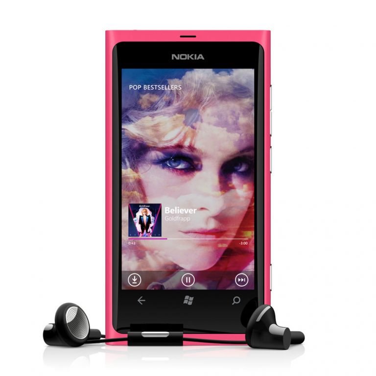 The Nokia Lumia 800 is available in cyan, magenta and black and features Windows Phone 7.5’s one-touch social network access, easy grouping of contacts, integrated communication threads and Internet Explorer 9.