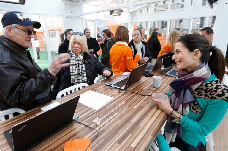 Technology and lifestyle expert Janna Robinson shares tips and tricks on how to simplify your live by decorating with technology in the Real Simple booth at Citi Pond in Bryant Park, New York.