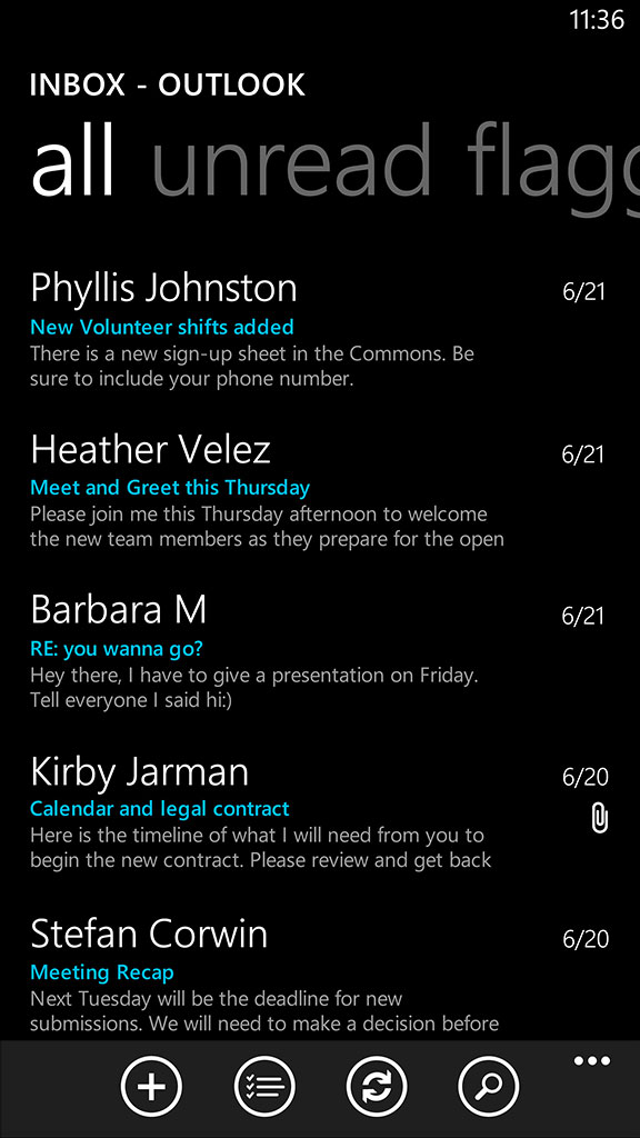 A bigger Start screen means the ability to pin even more of the people, info and apps that matter to you. Built-in apps and Hubs like email have been carefully scaled to take full advantage of the additional real estate on six-inch screens.