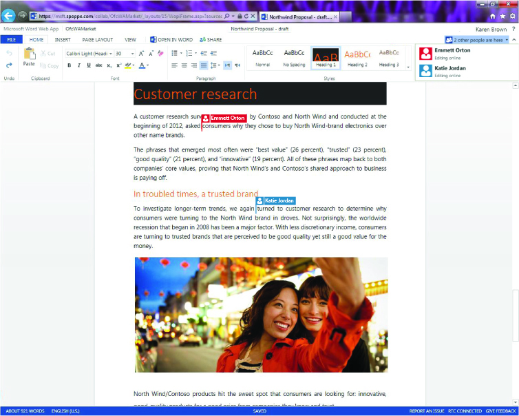 Co-author in real time with the Word Web App.