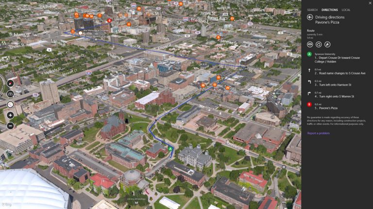 Bing Maps Preview app provides driving directions.