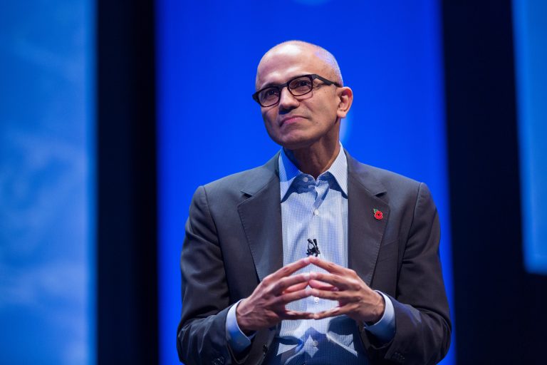 Satya Nadella delivers his speech at Microsoft’s Future Decoded event in London