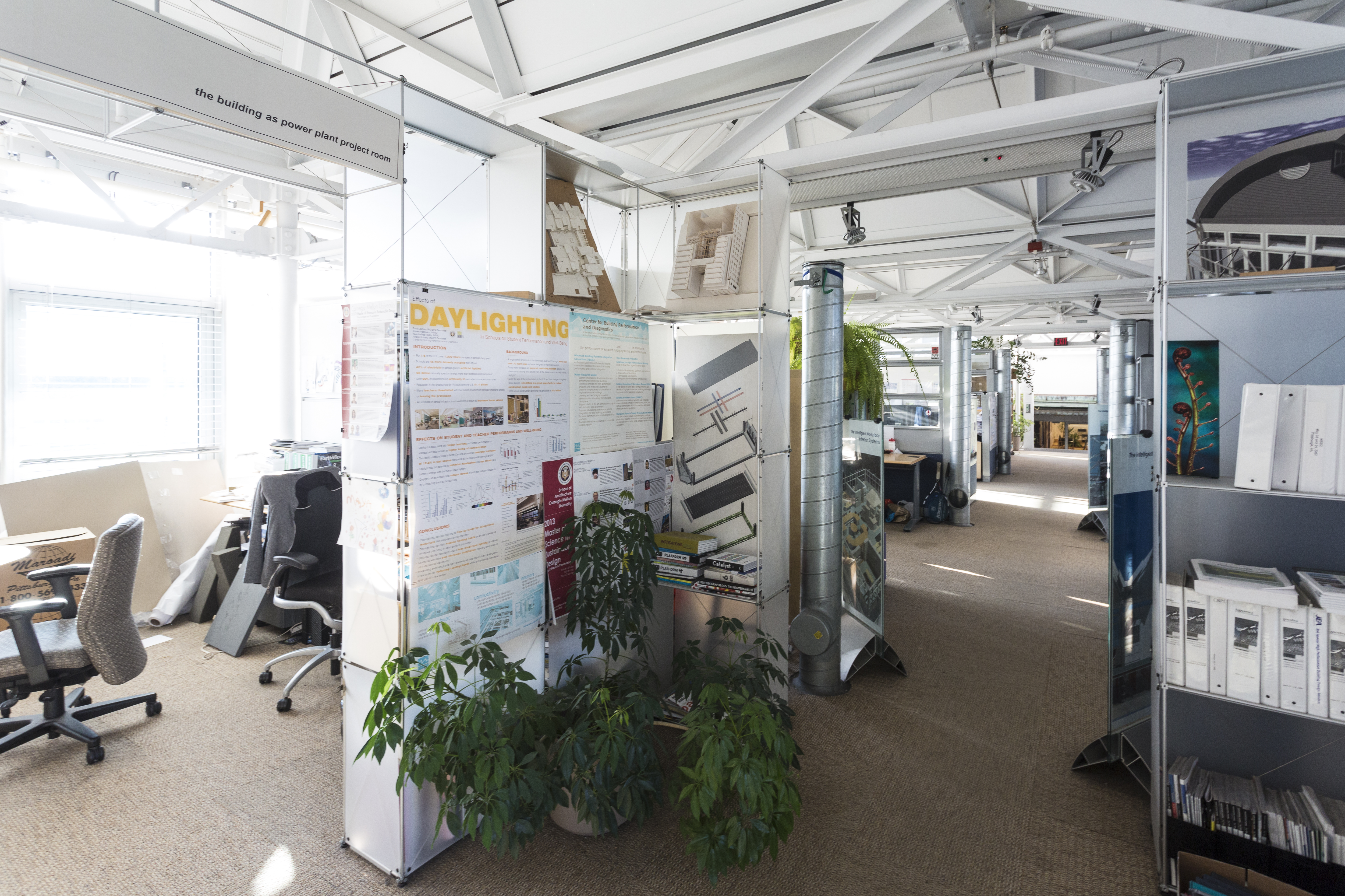 The Intelligent Workplace, which sits atop the Margaret Morrison Carnegie Hall, was established in 1997 as the first “Living Laboratory” of its kind dedicated to research in building sustainability.  