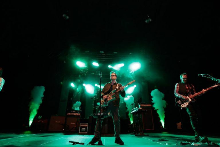 Rock band Weezer performed a special show to celebrate the grand opening of the Microsoft retail store at Square One Shopping Centre in Mississauga, Ontario, on Feb. 9, 2014.