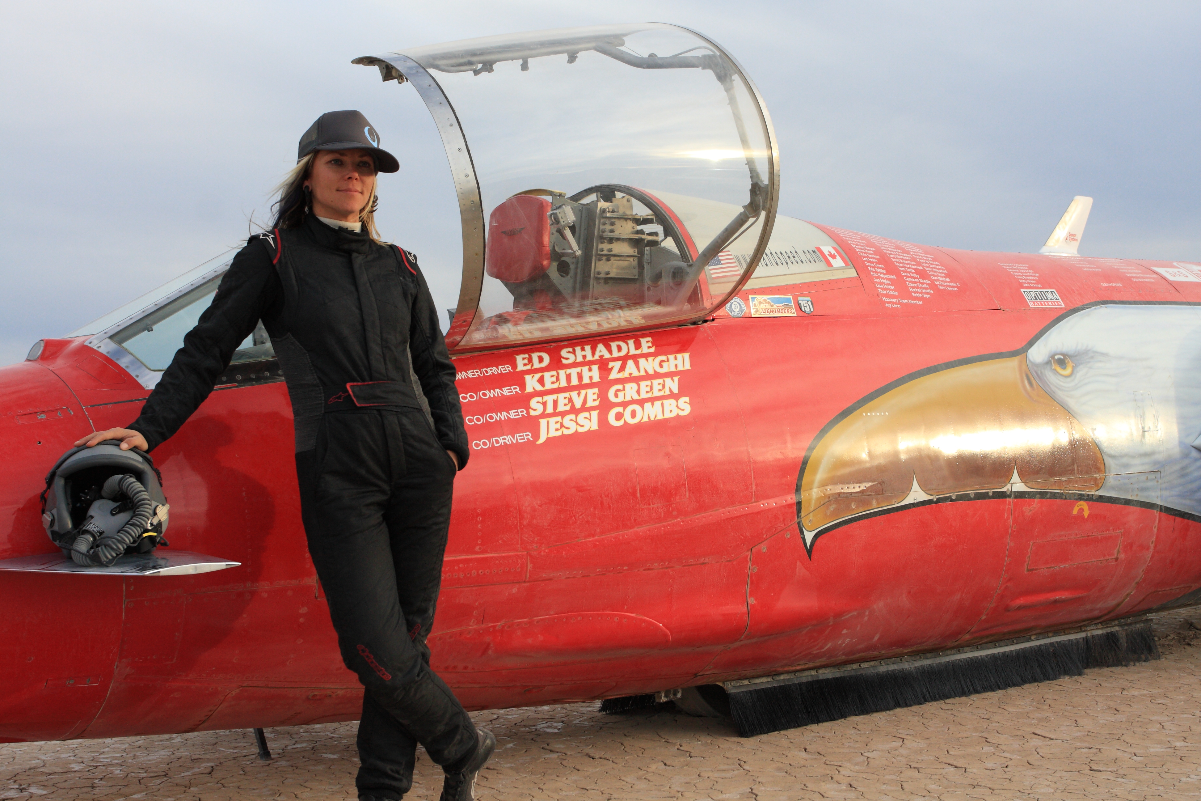 Jessi Combs and her three-wheeled speed machine.