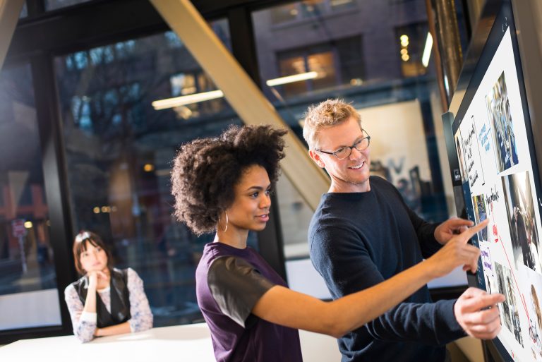 The Surface Hub experience is designed around a highly responsive screen built for ink and touch.