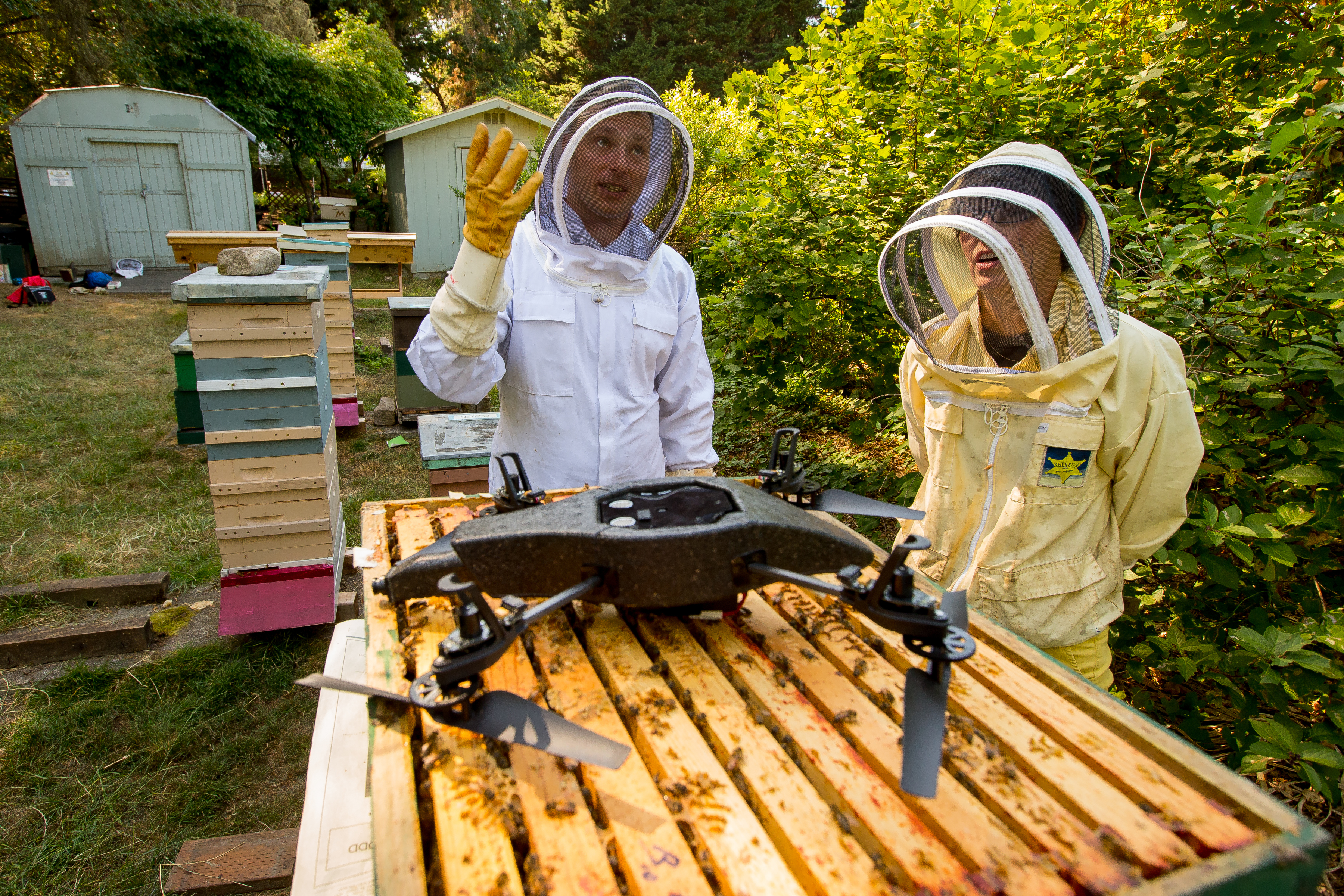 James O’Gorman shows an example of the kind of drone that could be used for forage reconnaissance. (Photo credit: Scott Eklund/Red Box Pictures.)