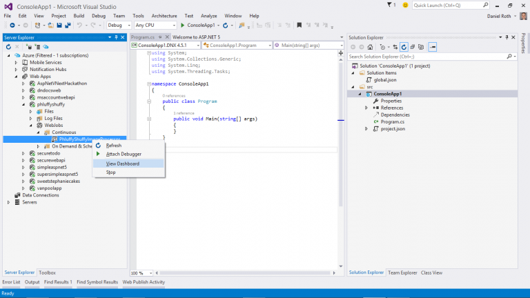 WebJobs View Dashboard