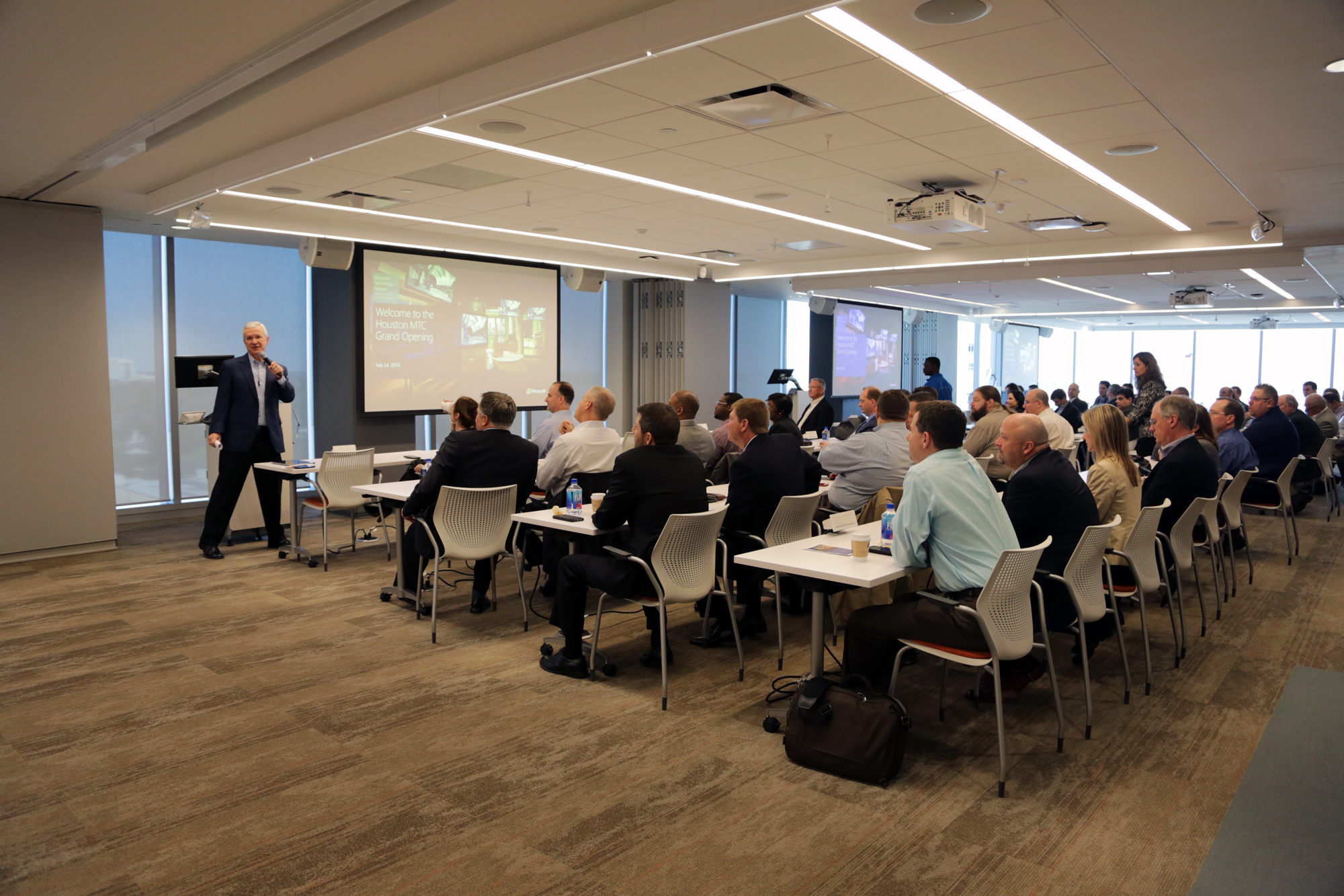 Craig Hodges, general manager of Microsoft Gulf Coast District Enterprise and Partner Group, speaks at the grand opening of the Microsoft Technology Center in Houston on Feb. 24, 2016.