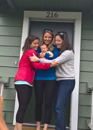 The team includes Melissa Arnot (center) and her best friend plus business manager Christine Hass (right), who is also a new mom. Arnot is coaching Maddie Miller (left), who has taken time from college to complete the 50 peaks adventure.