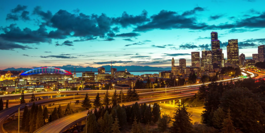 Photo of Seattle city skyline at dusk