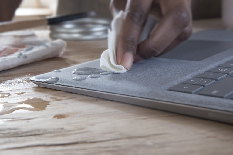 The Alcantara®-covered keyboard is easy to clean and features a quiet and responsive keyset, large precision trackpad and soft palm rest for a new level of typing comfort.