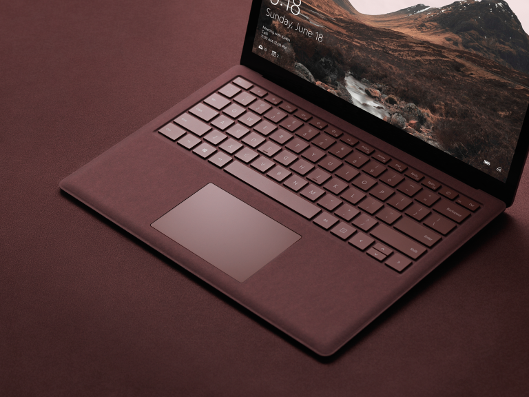 The Alcantara®-covered keyboard features a quiet and responsive keyset, large precision trackpad and soft palm rest for a new level of typing comfort.