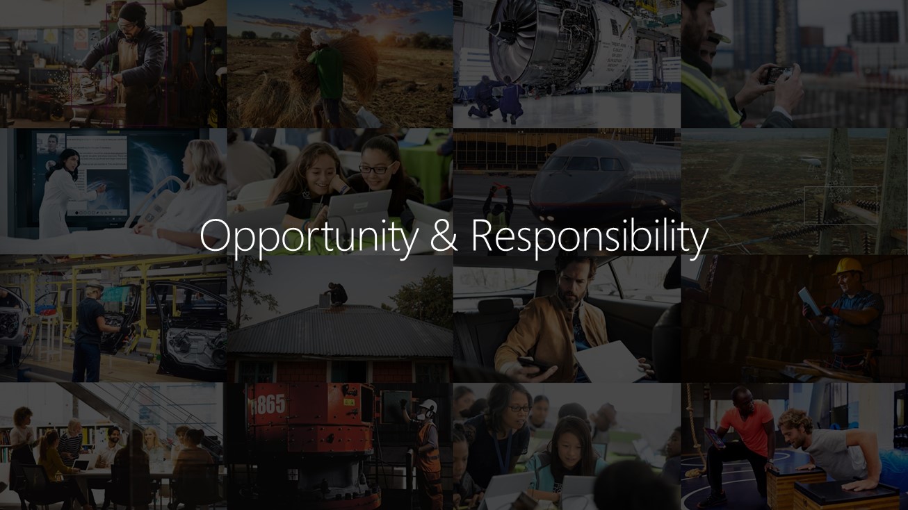 Collage of photos of people and places around the world, with the words Opportunity &Responsibility
