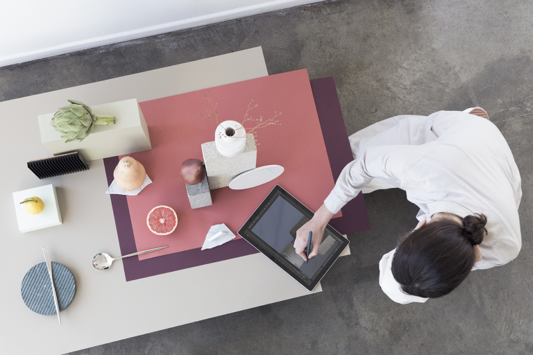 The new Surface Pro brings the creative power of Surface Studio to a mobile form factor with a new hinge that takes the device nearly flat, creating the optimal angle to write or sketch with the Surface Pen.