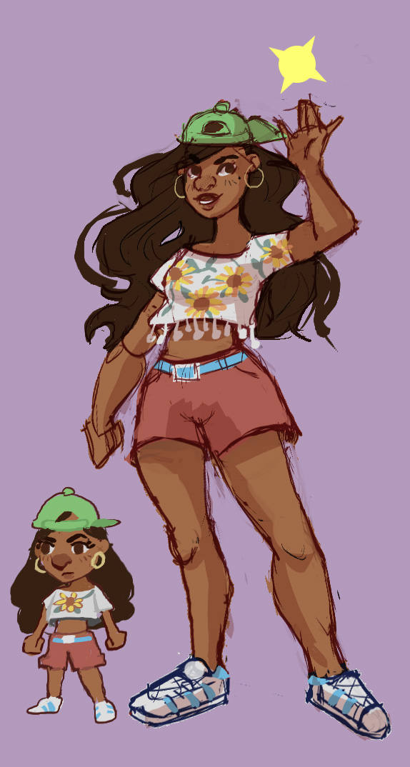 Female cartoon character created for a video game at Girls Make Games summer camp