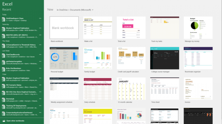 documents in Excel for Windows 10