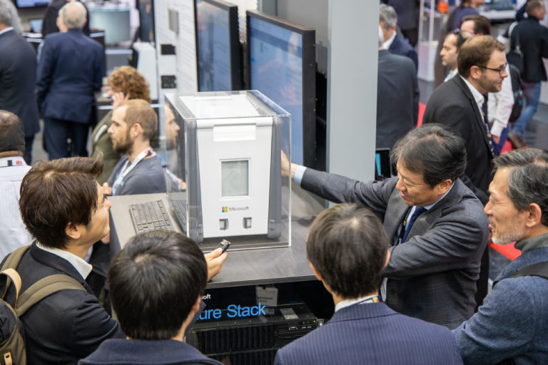 A customer demo in the Microsoft booth at Hannover Messe 2019