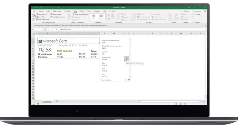 Excel Stock Data Type