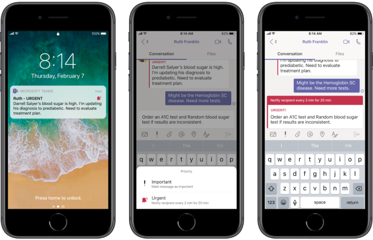 Phones displaying priority Notifications in Teams