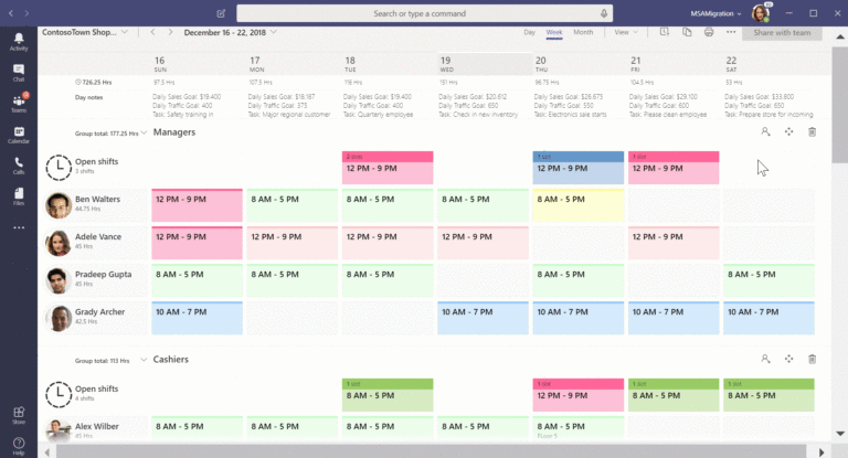 Grid showing adding time off in Teams