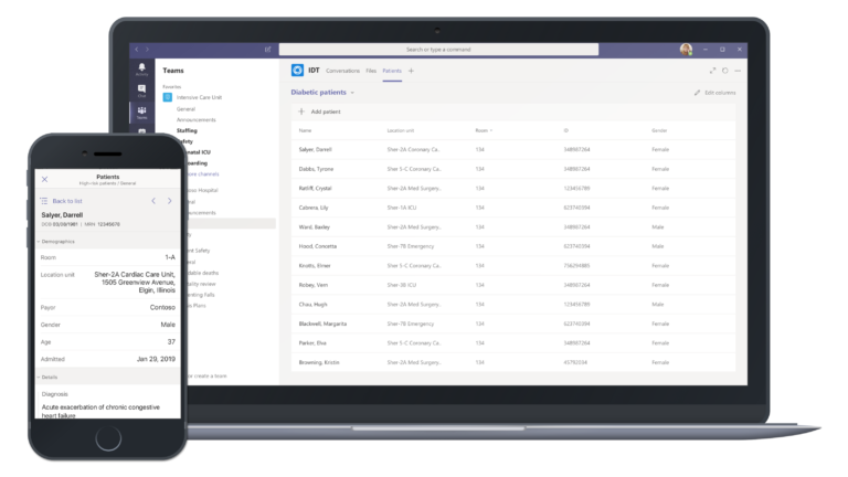 Display viewing EHR in Teams on Desktop and mobile