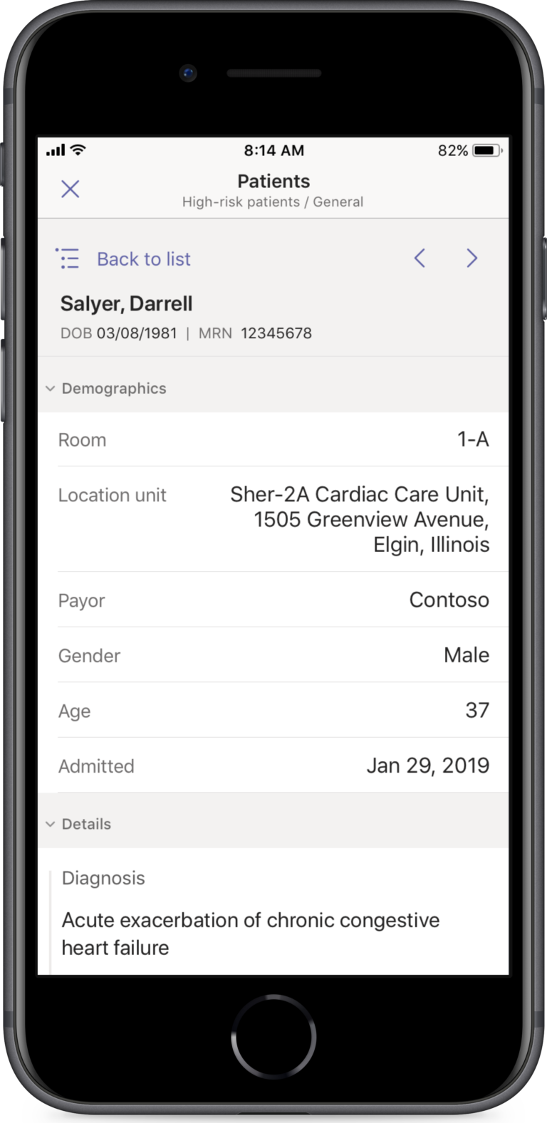 Phone viewing EHR in Teams
