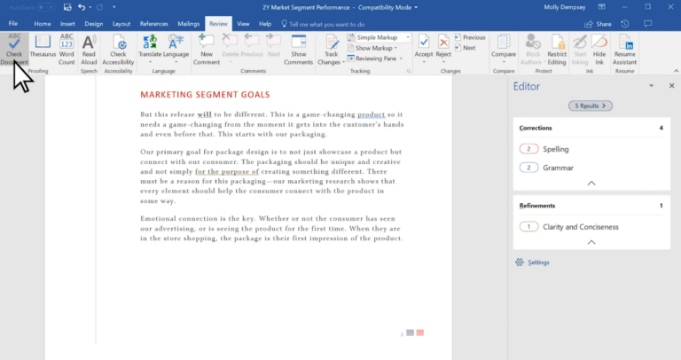 Screen displaying the Word Editor Overview pane