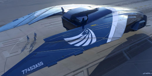 Sketch of a blue spaceship