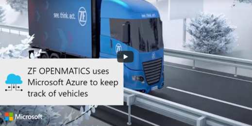 Rendering of a blue truck driving in winter.