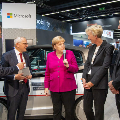 Angela Merkel and Scott Guthrie at Microsoft's IAA booth