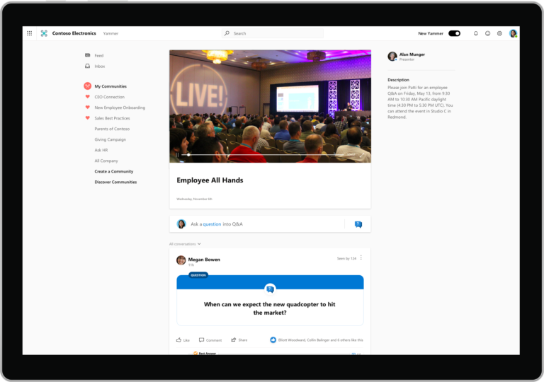 Contoso SharePoint Live Event in Yammer