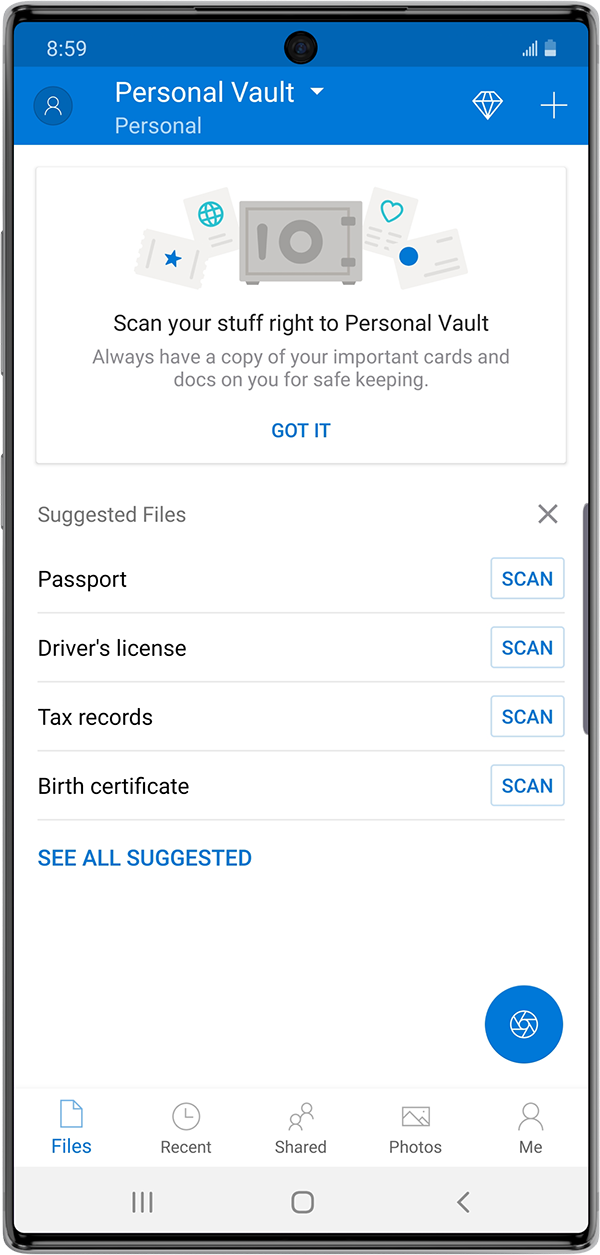 OneDrive Mobile Personal Vault