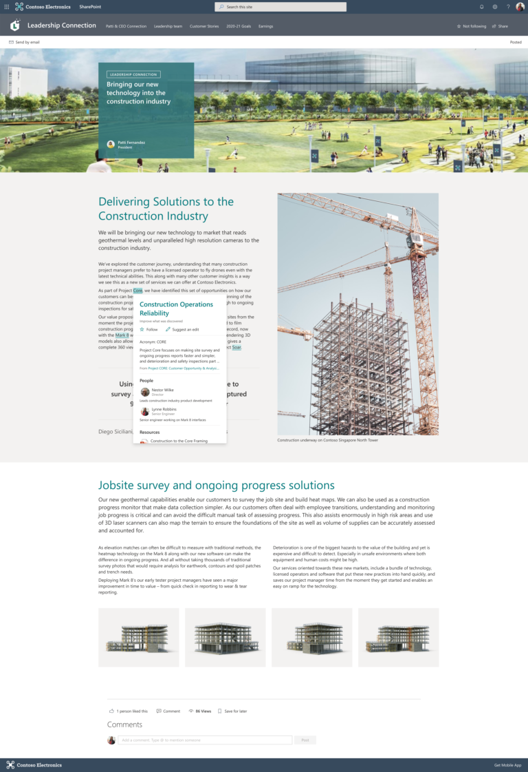 SharePoint News post with topic highlighting