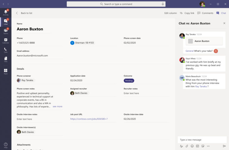 Microsoft Lists: List item in Teams, with chat open