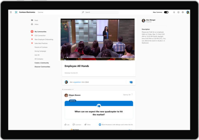 Live event in Yammer on a mobile device