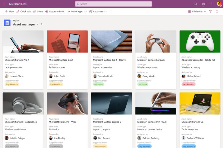 Microsoft Lists: Asset manager template-gallery view