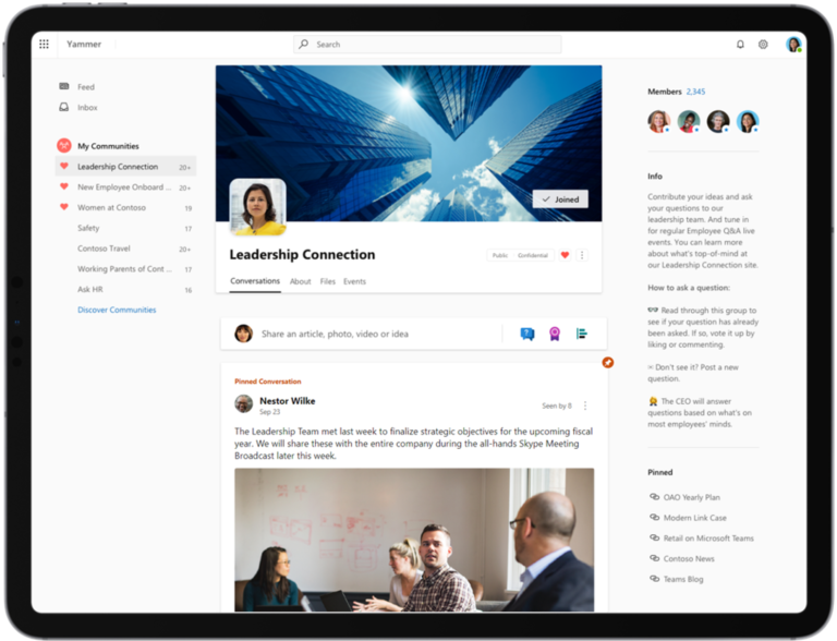 Yammer on a mobile device