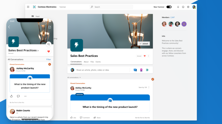 Examples of Yammer user interface