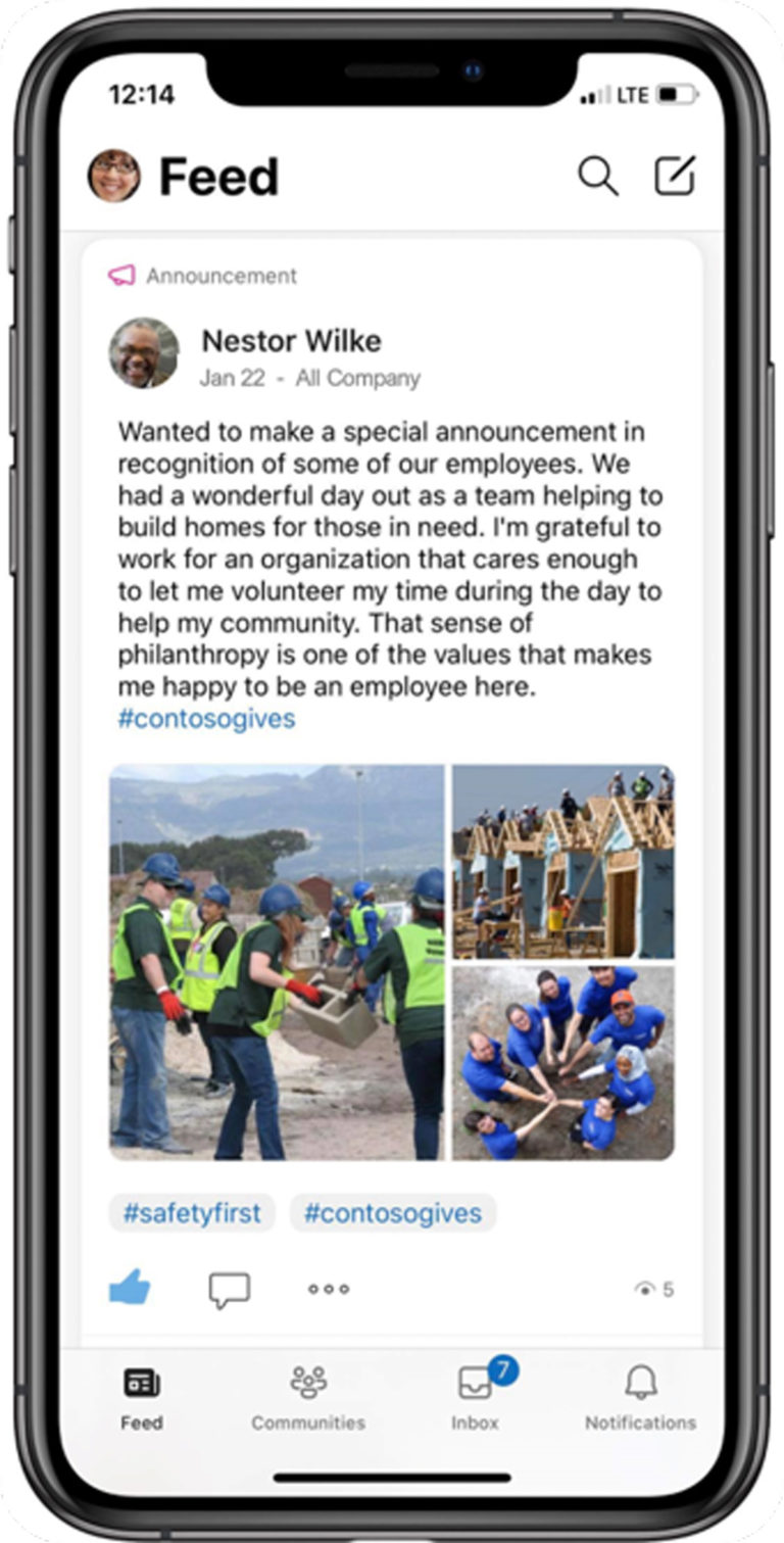 Yammer feed on a mobile device