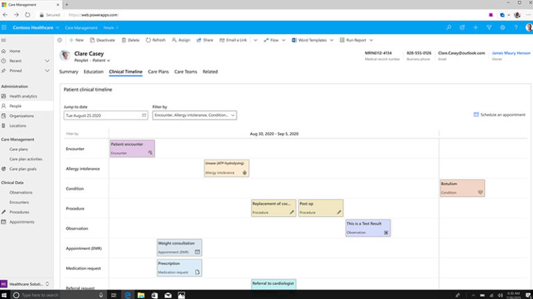 Calendar record of a patient profile