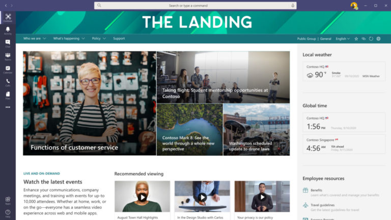 Homepage of an example home site app