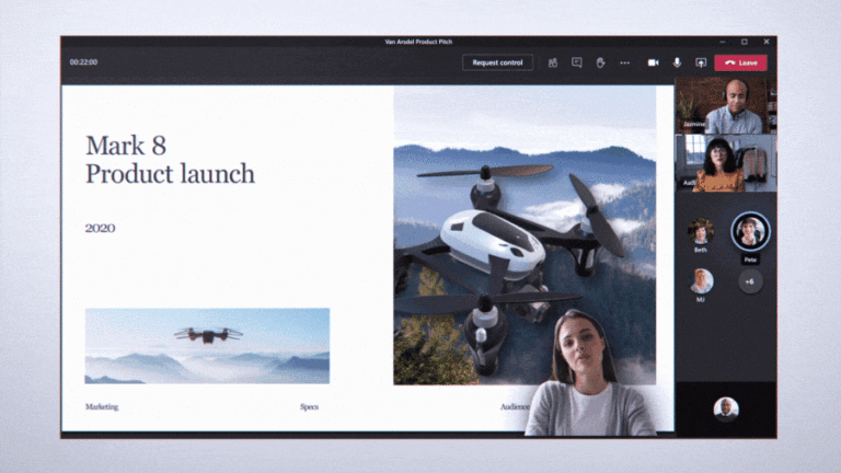 Two people discussing a product launch in Teams