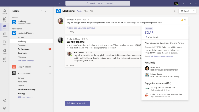 Topic card opening in Microsoft Teams