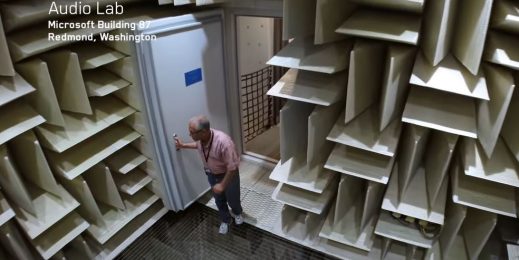 Man entering a room full of sound absorbing material