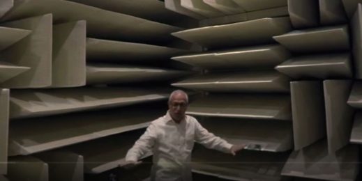 Man in a room full of sound absorbing material