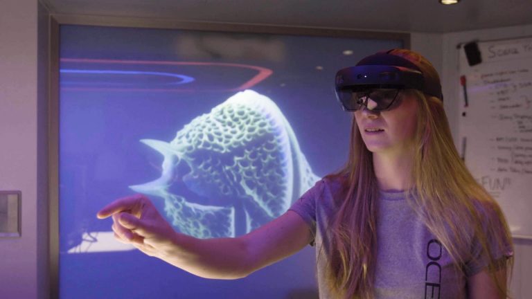 Woman wearing HoloLens device